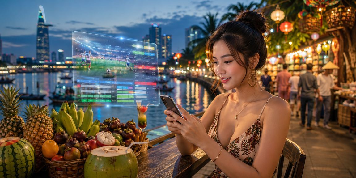 Người chơi đăng nhập tài khoản casino trực tuyến trên điện thoại tại bãi biển Sài Gòn